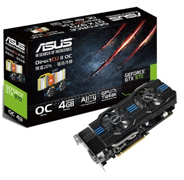 华硕（ASUS）GTX970-DC2OC-4GD5 1266MHz/7010MHz 4GB/256bit DDR5 PCI-E 3.0 显卡