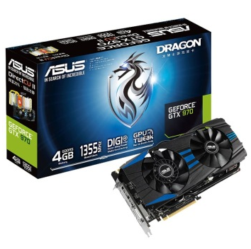 华硕（ASUS）Dragon GTX970-DC2T-4GD5 1355MHz/7010MHz 4GB/256bit DDR5 PCI-E 3.0 龙骑士 显卡