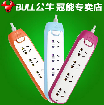 公牛（BULL）GN-W1040 1.8米4孔位 总控开关 炫彩插座 三色